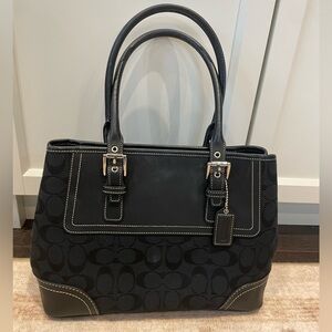 Vintage Y2K Coach Black Hamptons Signature Satchel leather trimmed monogram Bag
